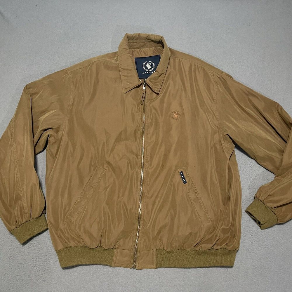 CAESARS‎ PALACE Bomber Jacket Mens Size XL Satin Brown